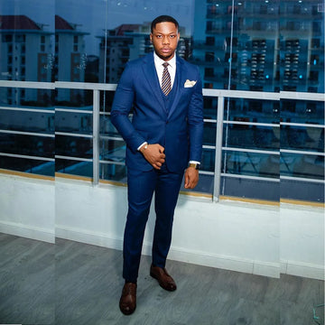 Aidase Elegant Blue Men's Suits Slim Fit Male Clothing One Button Notch Lapel Skinny 3 Piece Jacket Pants Vest Full Sets Wedding Blazer aidase-shop